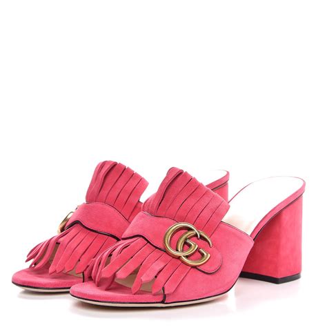 gucci suede mid heel slide pink